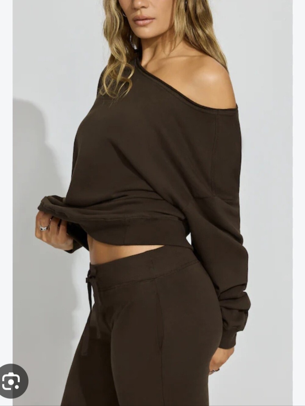Garage Soft Terry Off Shoulder Sweatshirt Armadillo Brown Size Small